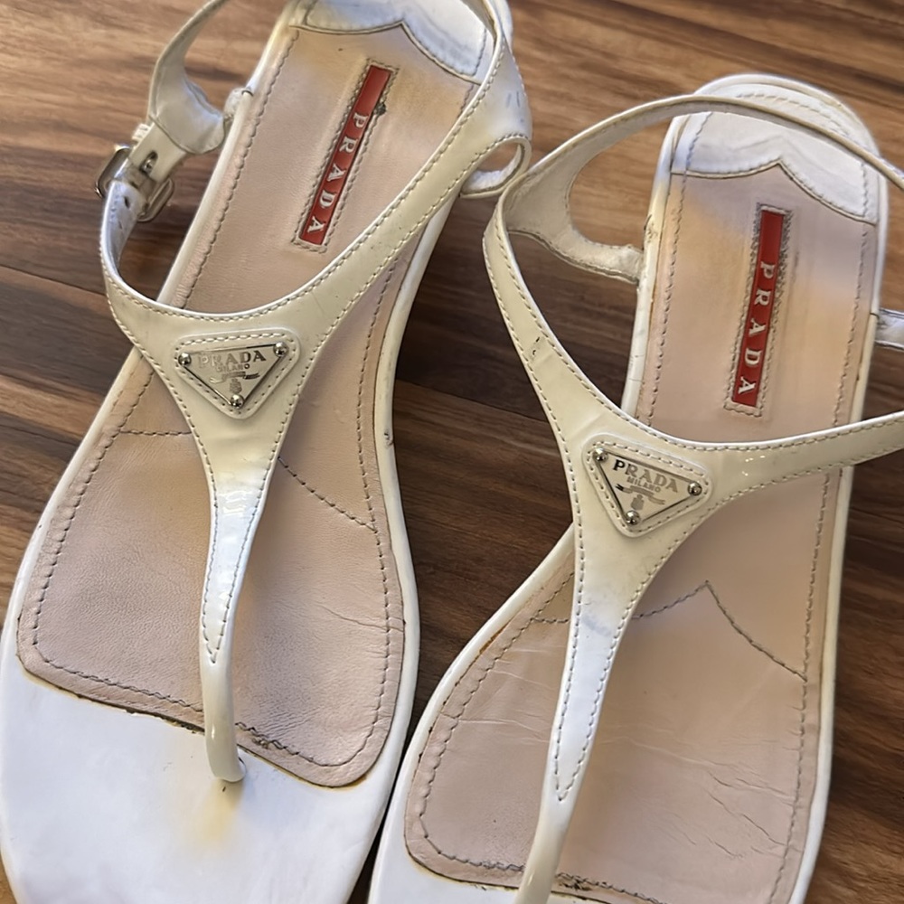 Prada White Demi Thong Wedge Sandal